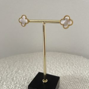 Oorknop clover wit goud