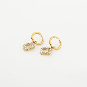 Oorbellen diamond hoops clover goud