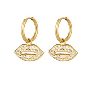 Oorbellen lips bedel goud