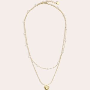 Ketting dubbel pearls heart