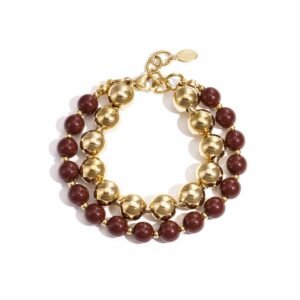 Armband dubbel goud burgundy