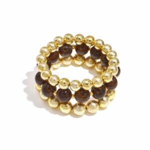 Armband elastiek triple goud bruin